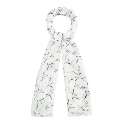 White Hummingbird print fringed scarf